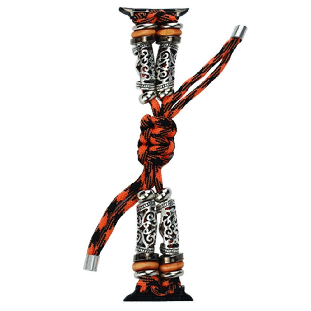 Apple Watch Series 41mm / 40mm / 38mm Rope Watch Strap Beads Wrist Band - Black Orange Camouflage#serie_3