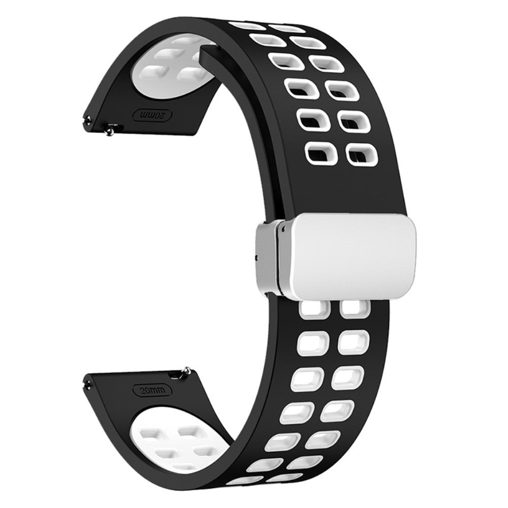 20mm Universal dual color silicone strap with silver buckle - Black / White#serie_5