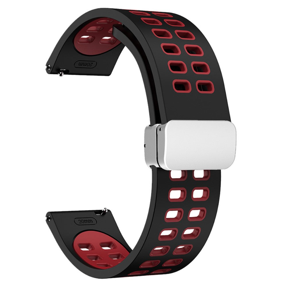 20mm Universal dual color silicone strap with silver buckle - Black / Red#serie_7