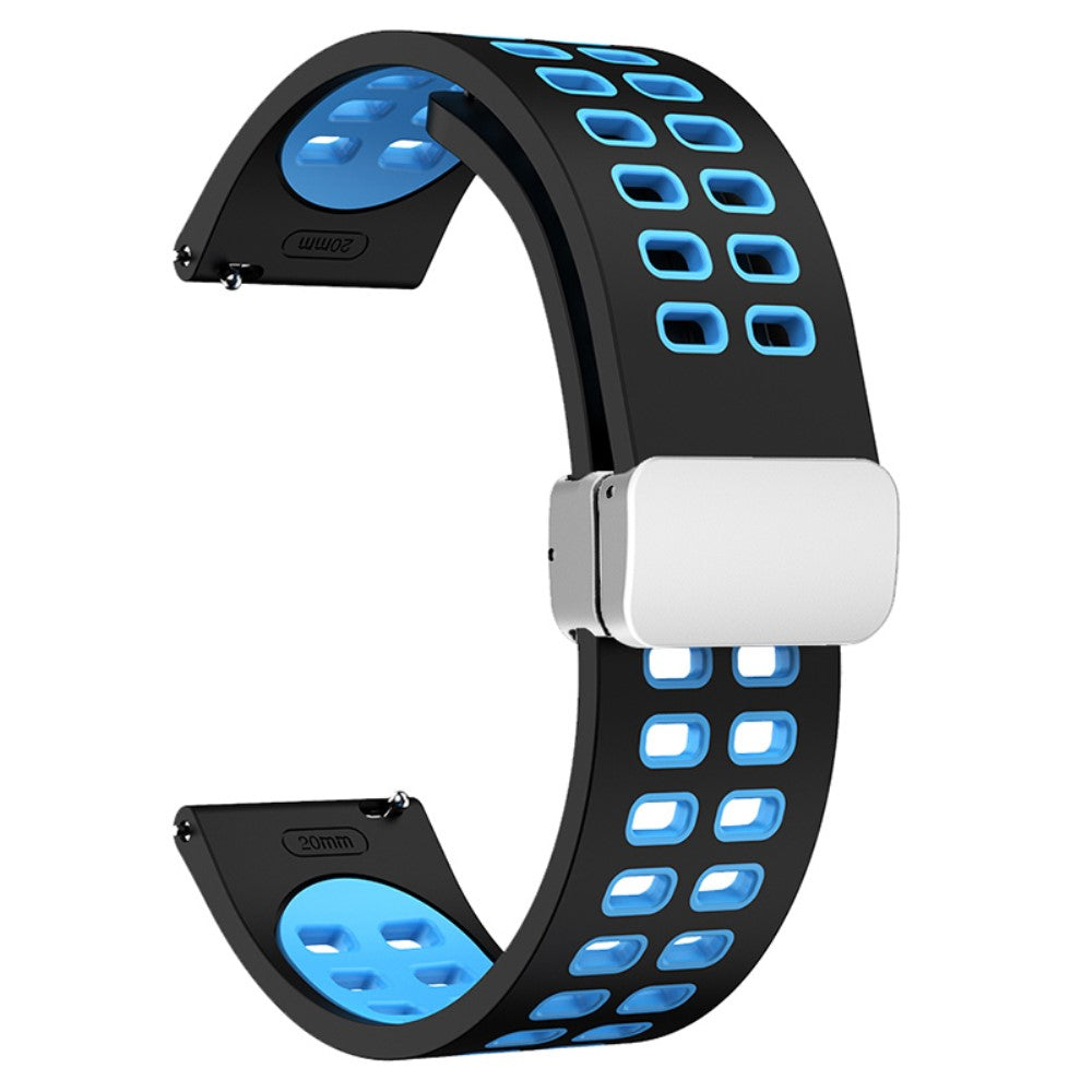 20mm Universal dual color silicone strap with silver buckle - Black / Sky Blue#serie_9