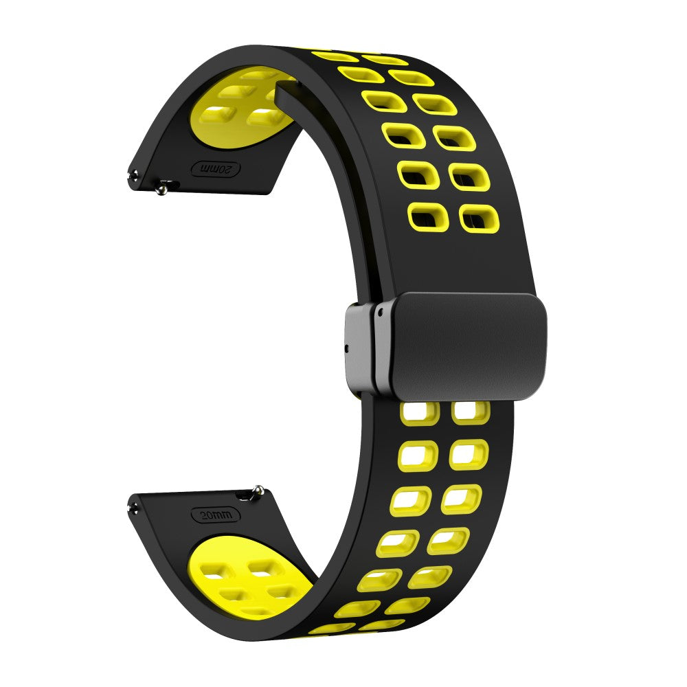 22mm Universal dual color silicone strap with black buckle - Black / Yellow#serie_4