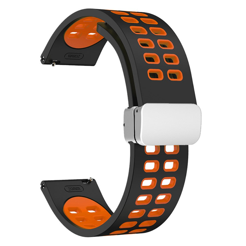 22mm Universal dual color silicone strap with silver buckle - Black / Orange#serie_7