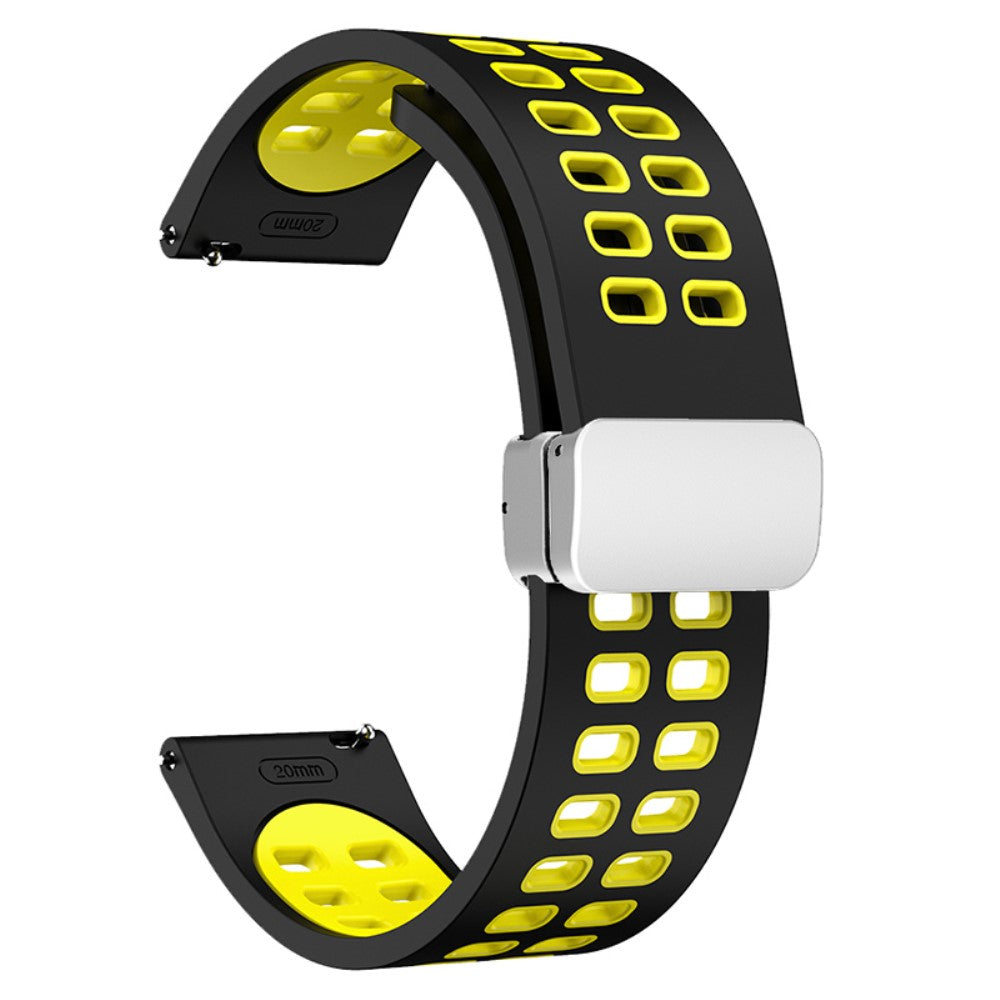 22mm Universal dual color silicone strap with silver buckle - Black / Yellow#serie_9