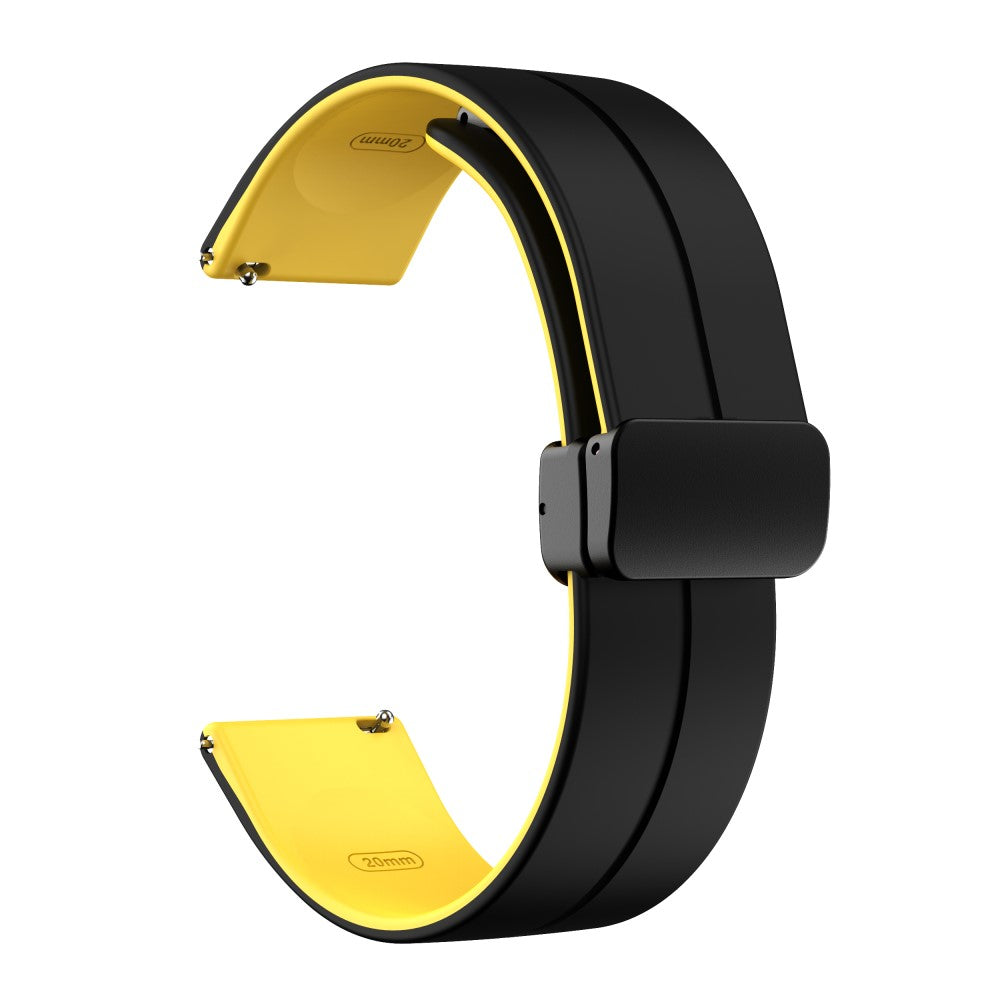 22mm Universal dual color silicone strap with black buckle - Black / Yellow#serie_5