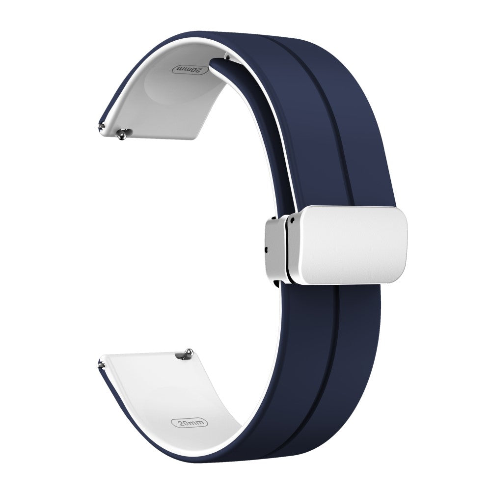 20mm Universal dual color silicone strap in silver buckle - Midnight Blue / White#serie_11