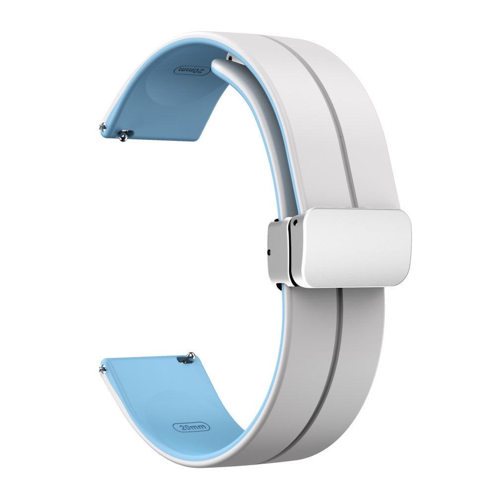20mm Universal dual color silicone strap in silver buckle - White / Baby Blue#serie_2