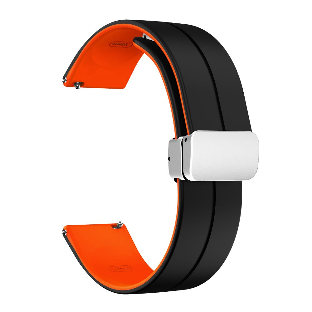 20mm Universal dual color silicone strap in silver buckle - Black / Orange#serie_3