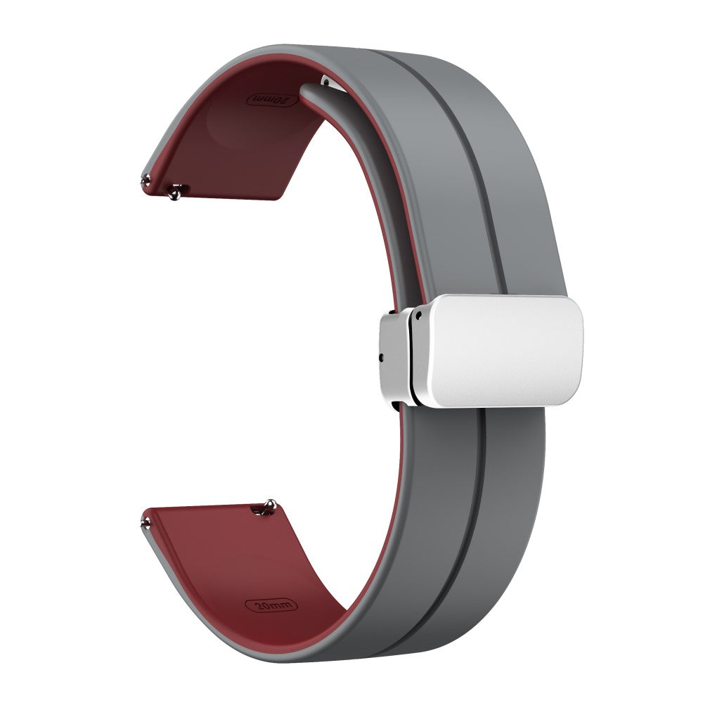 20mm Universal dual color silicone strap in silver buckle - Grey / Wine Red#serie_7