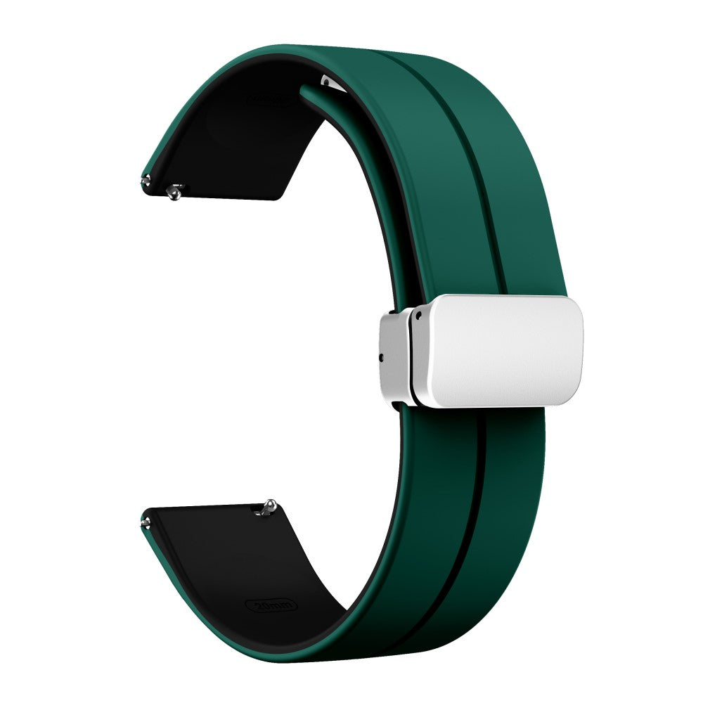 20mm Universal dual color silicone strap in silver buckle - Blackish Green / Black#serie_9
