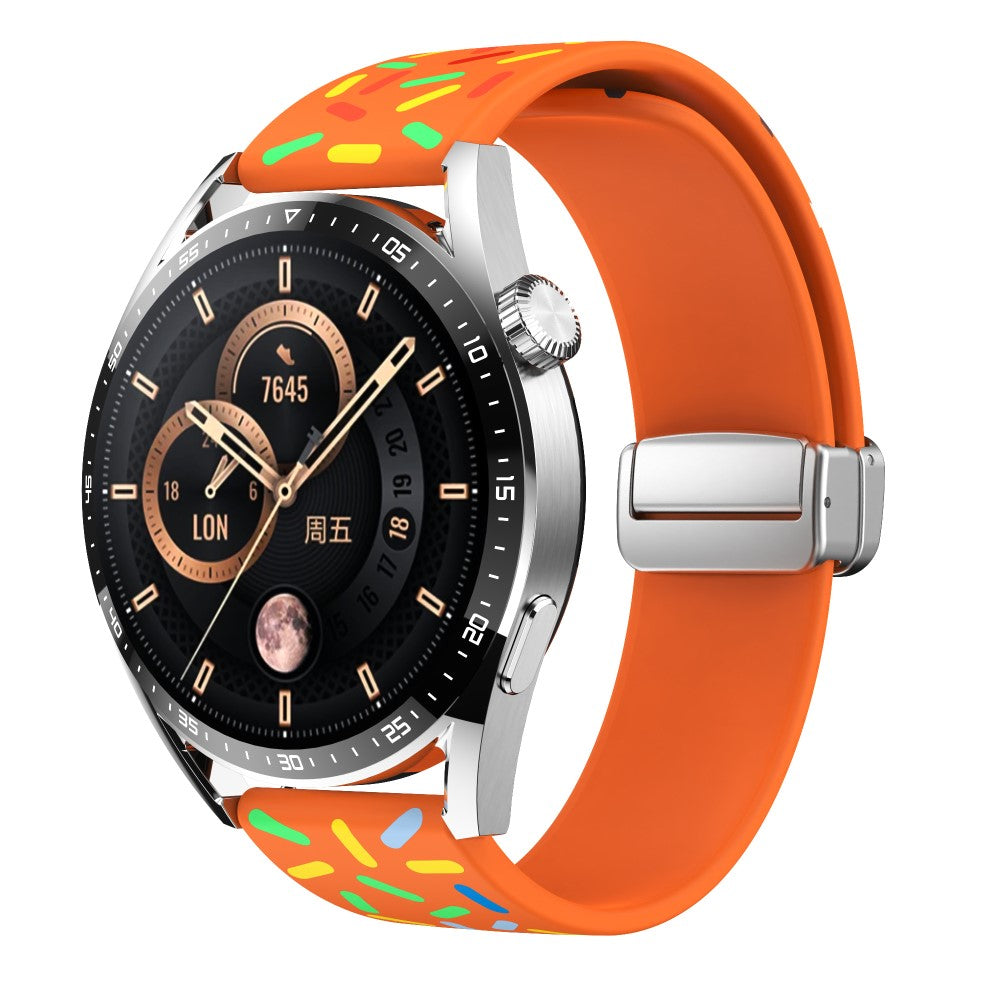 22mm Universal colorful pattern style silicone strap with silver buckle - Orange Rainbow#serie_3