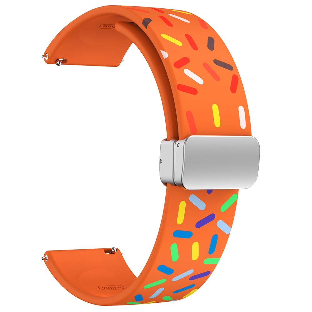 22mm Universal colorful pattern style silicone strap with silver buckle - Orange Rainbow#serie_3