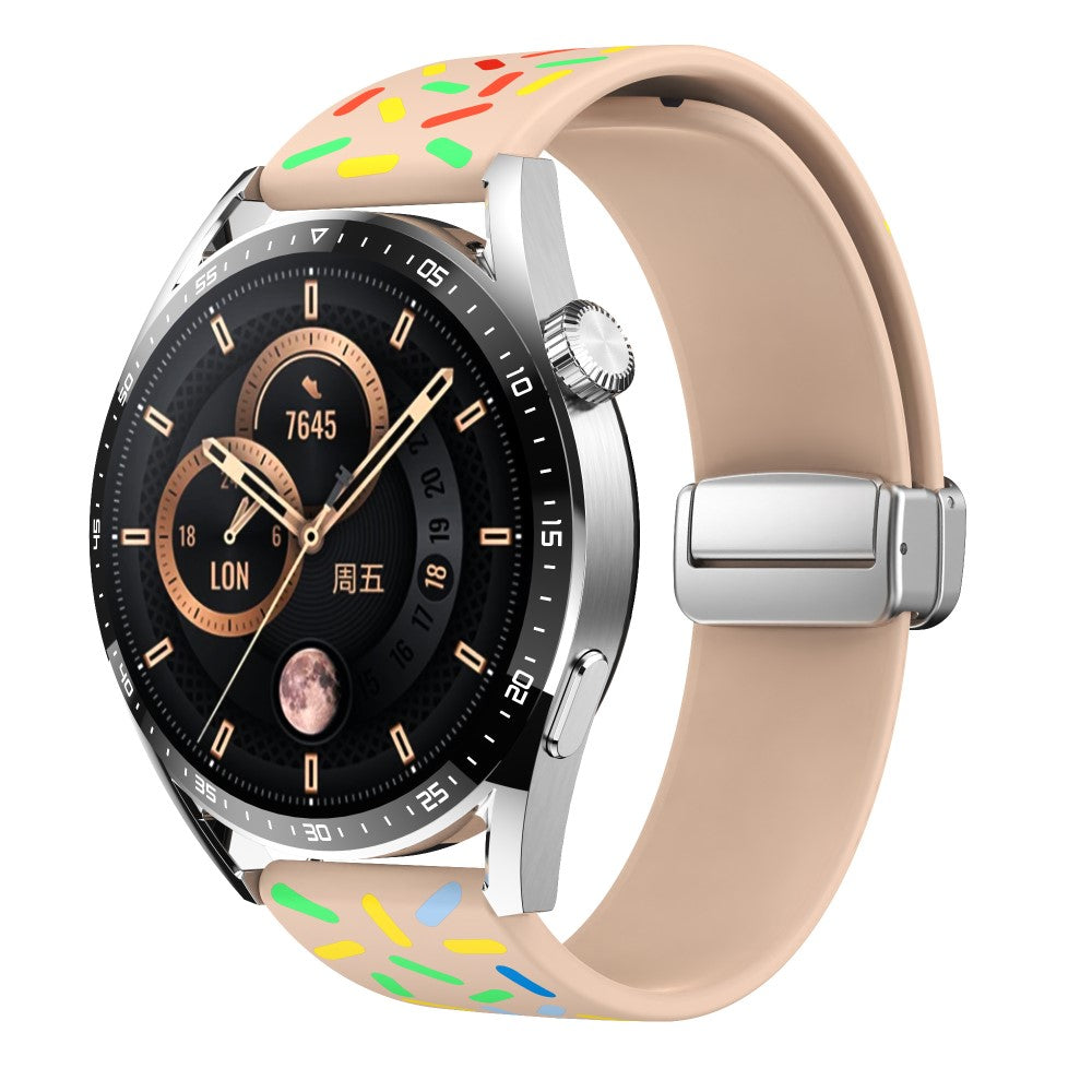 22mm Universal colorful pattern style silicone strap with silver buckle - Pink Rainbow#serie_4