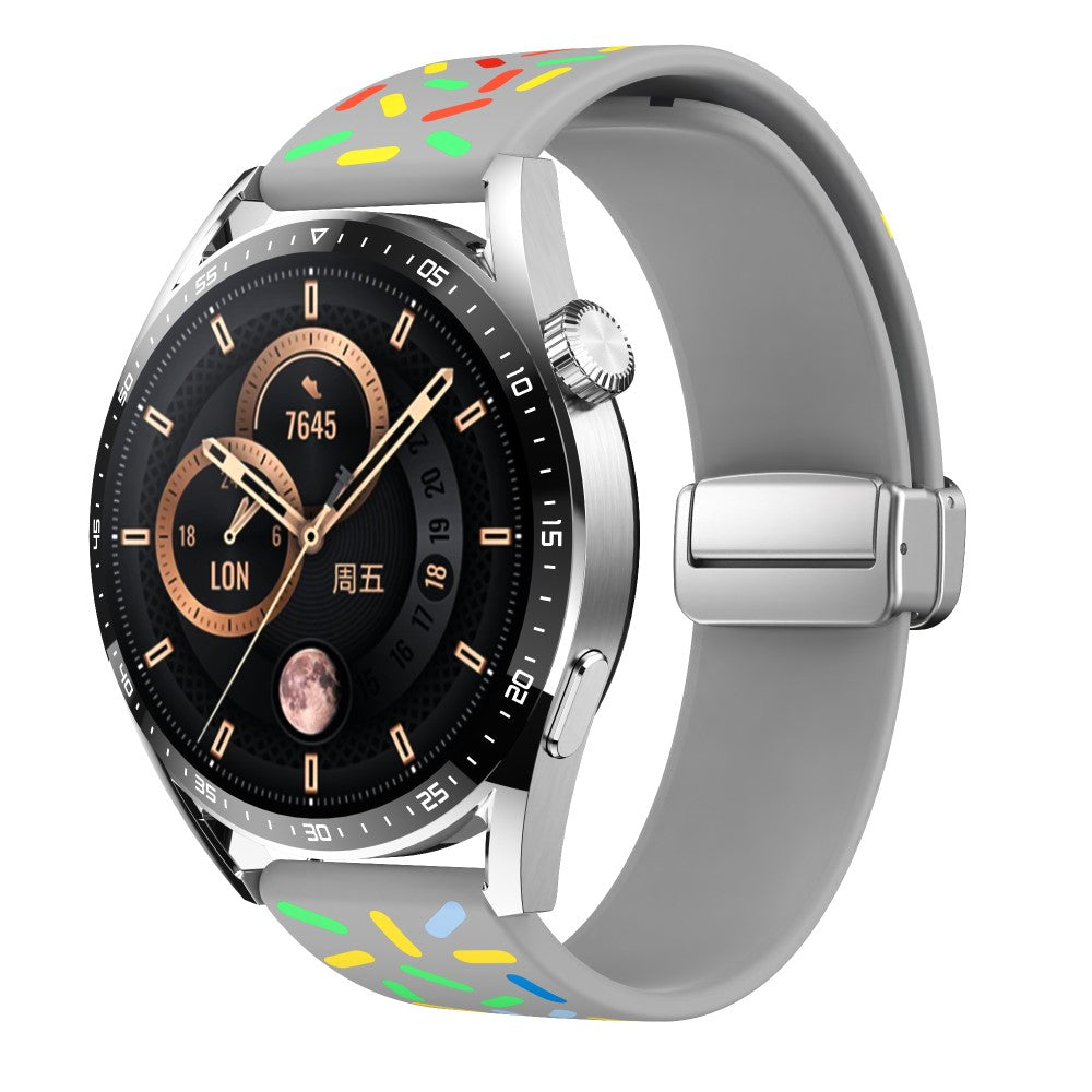 22mm Universal colorful pattern style silicone strap with silver buckle - Grey Rainbow#serie_5