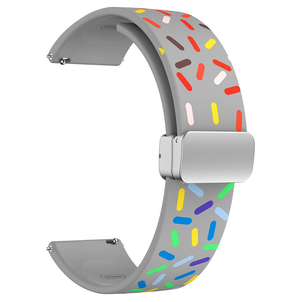 22mm Universal colorful pattern style silicone strap with silver buckle - Grey Rainbow#serie_5