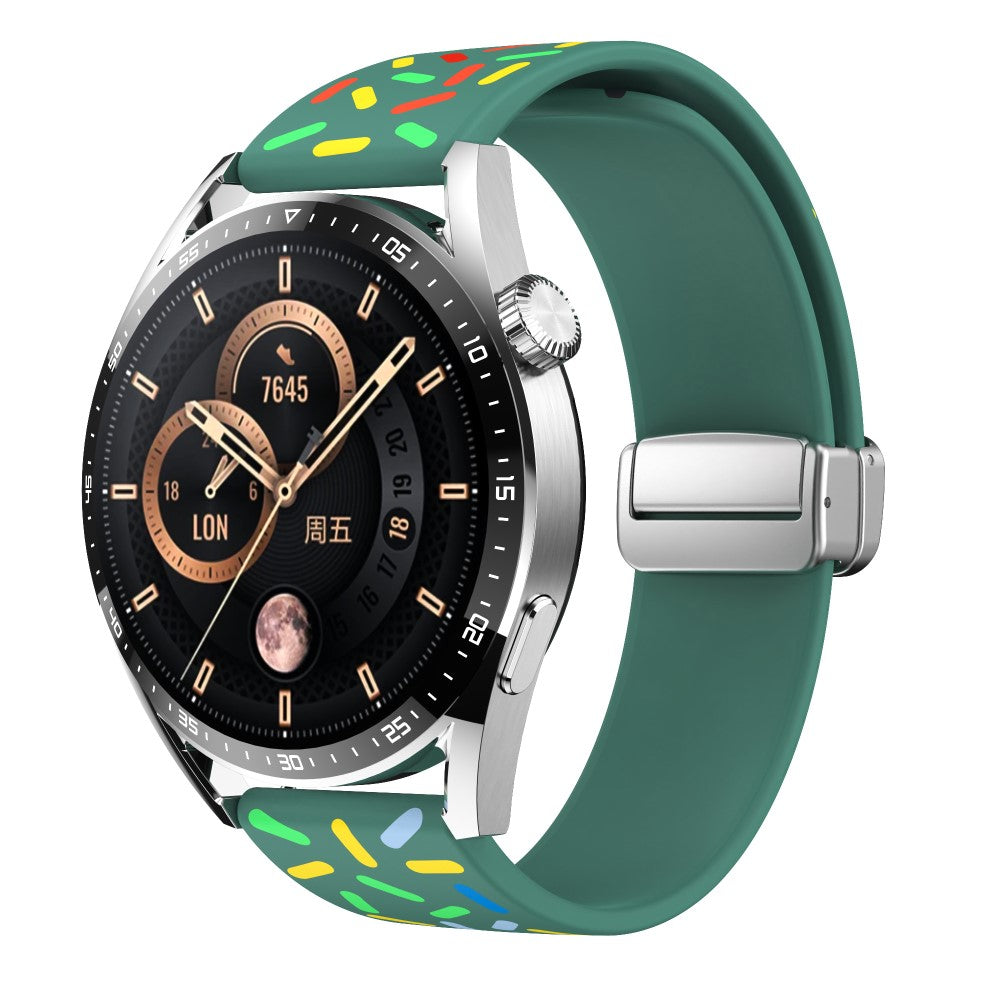 22mm Universal colorful pattern style silicone strap with silver buckle - Green Rainbow#serie_7