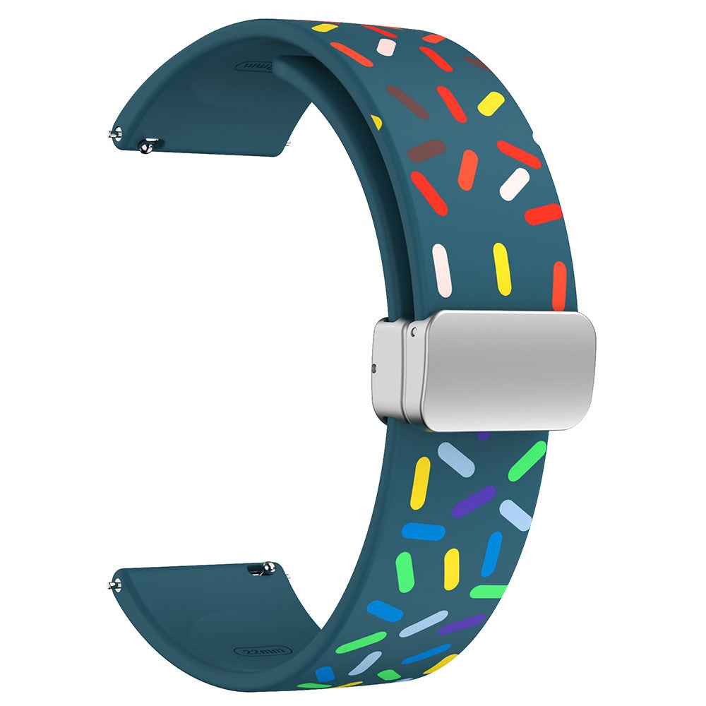 22mm Universal colorful pattern style silicone strap with silver buckle - Blackish Green Rainbow#serie_8
