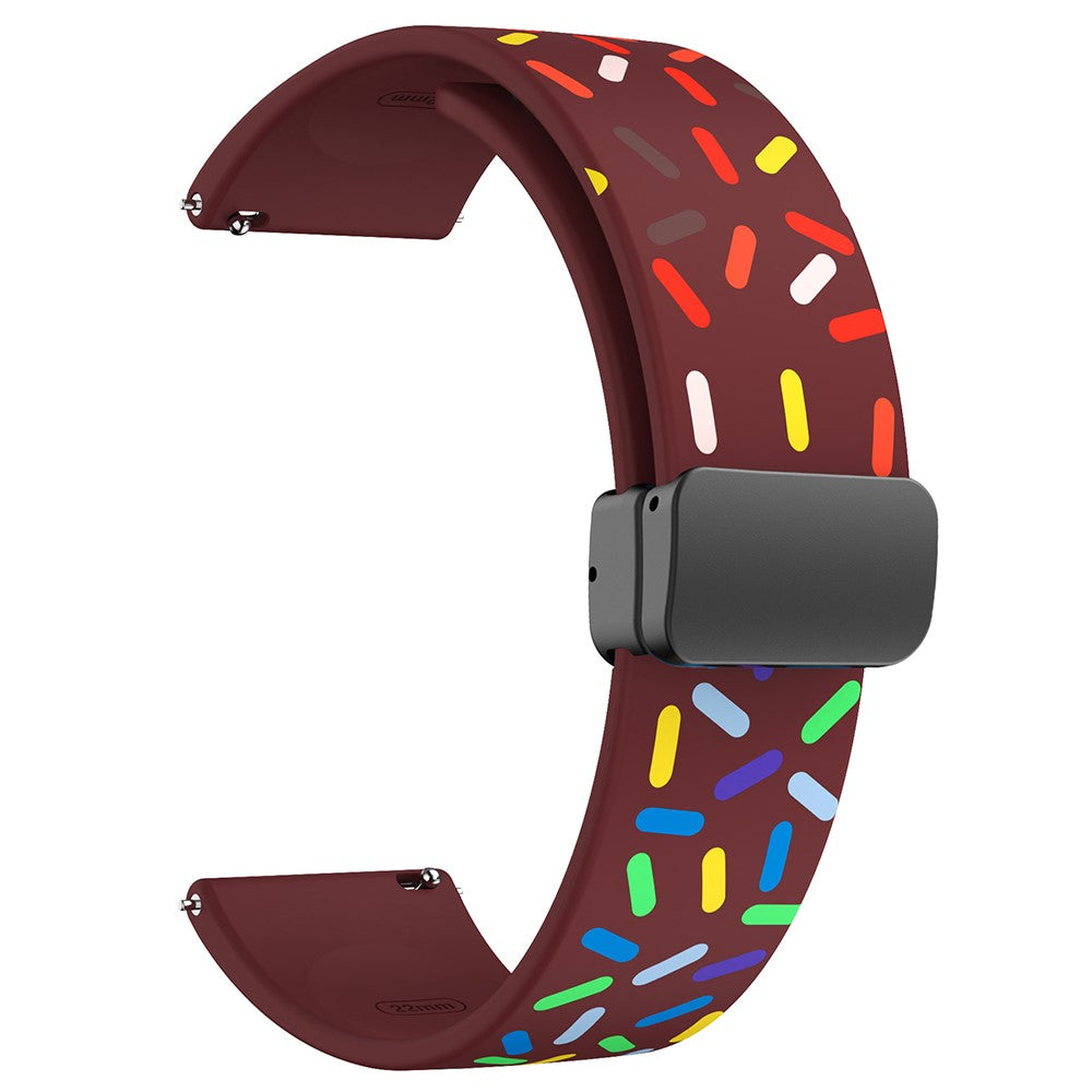 22mm Universal colorful pattern style silicone strap with black buckle - Wine Red Rainbow#serie_6