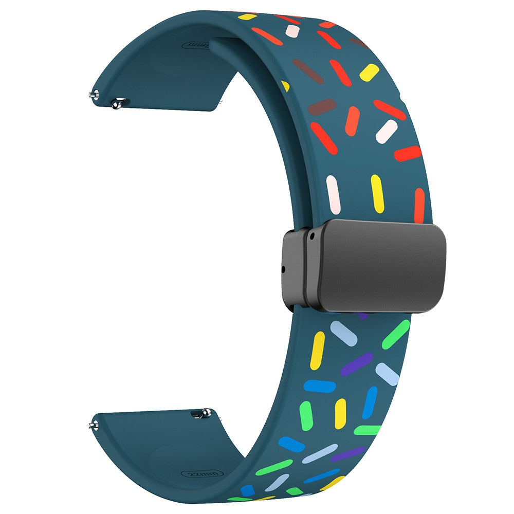 22mm Universal colorful pattern style silicone strap with black buckle - Blackish Green Rainbow#serie_8