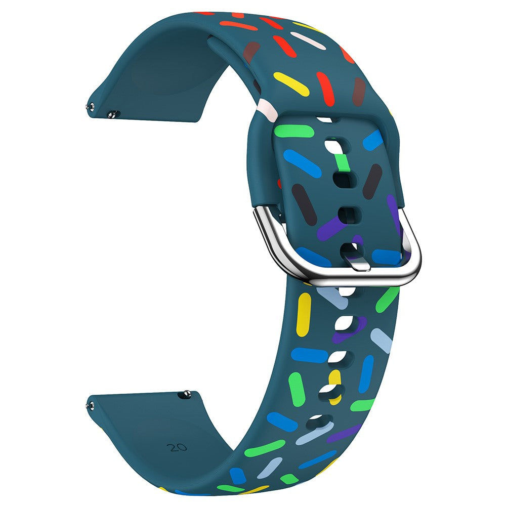 20mm Universal colorful pattern style silicone strap with black buckle - Cyan Rainbow#serie_9