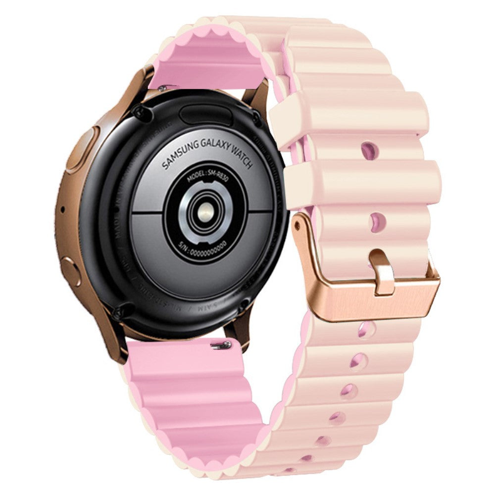 20mm Universal horizontal stripe style silicone strap with rose gold buckle - Light Khaki+Bright Pink#serie_7