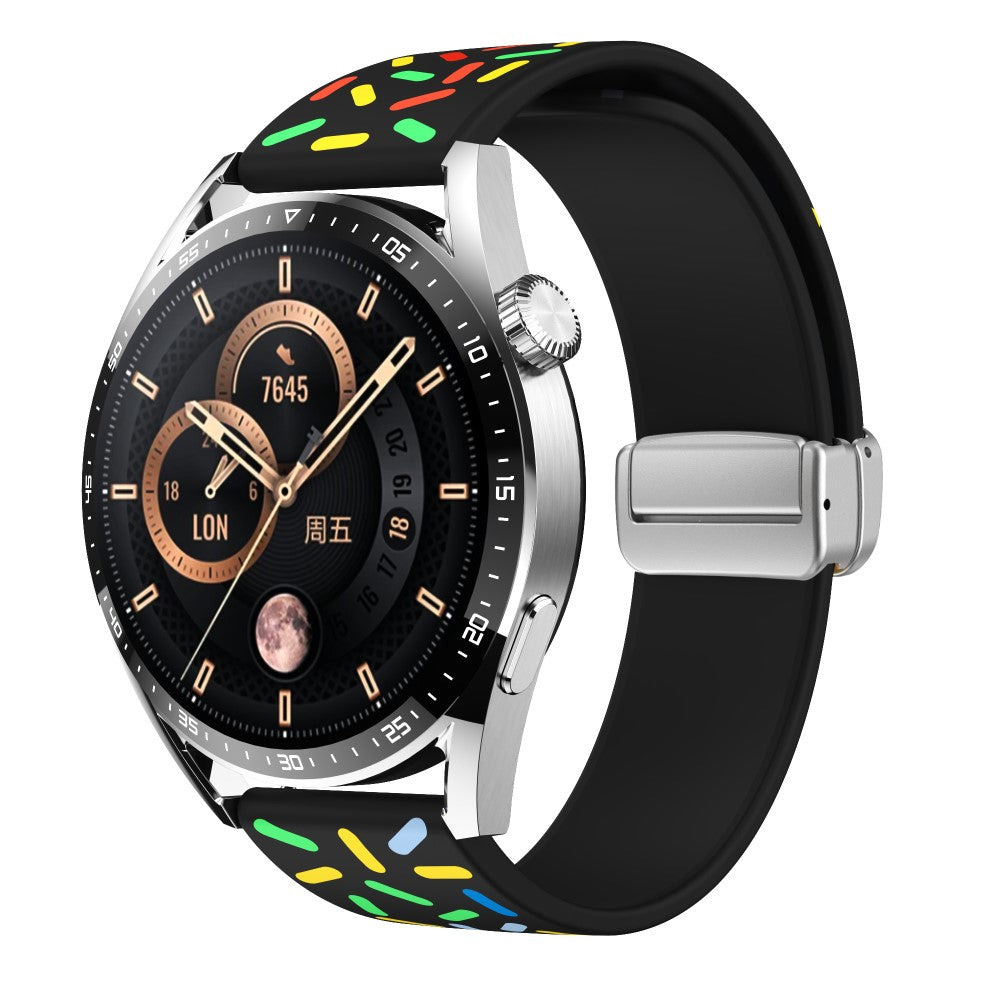 20mm Universal colorful pattern style silicone strap with silver buckle - Black Rainbow#serie_1