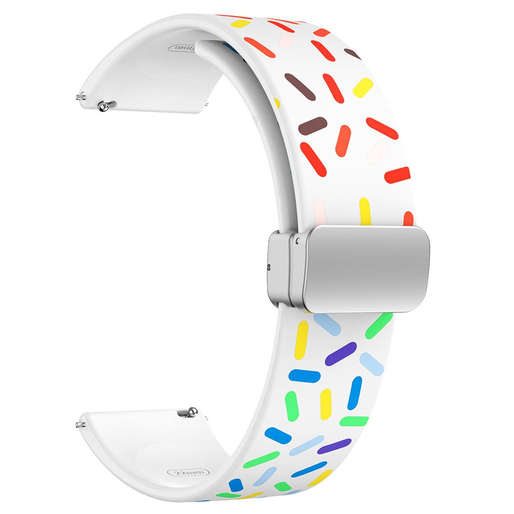 20mm Universal colorful pattern style silicone strap with silver buckle - White Rainbow#serie_2