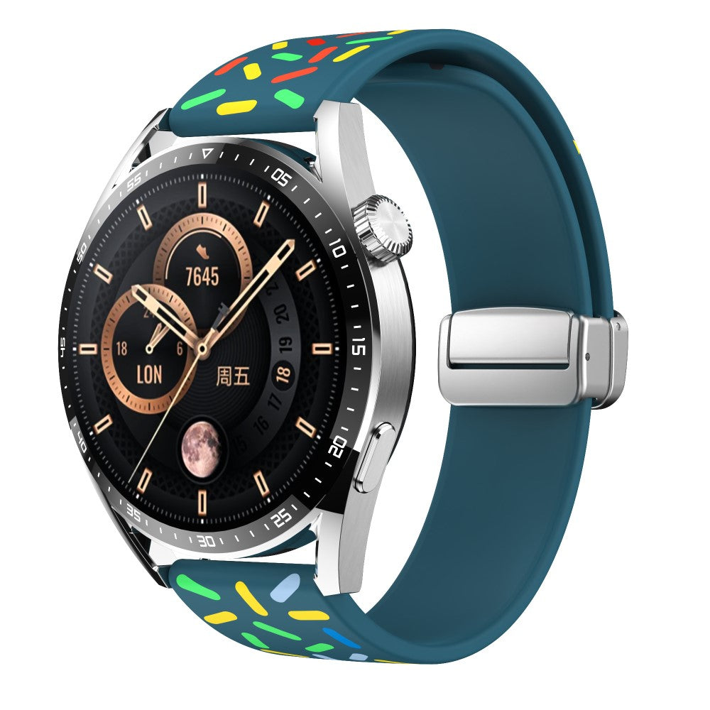 20mm Universal colorful pattern style silicone strap with silver buckle - Blackish Green Rainbow#serie_8