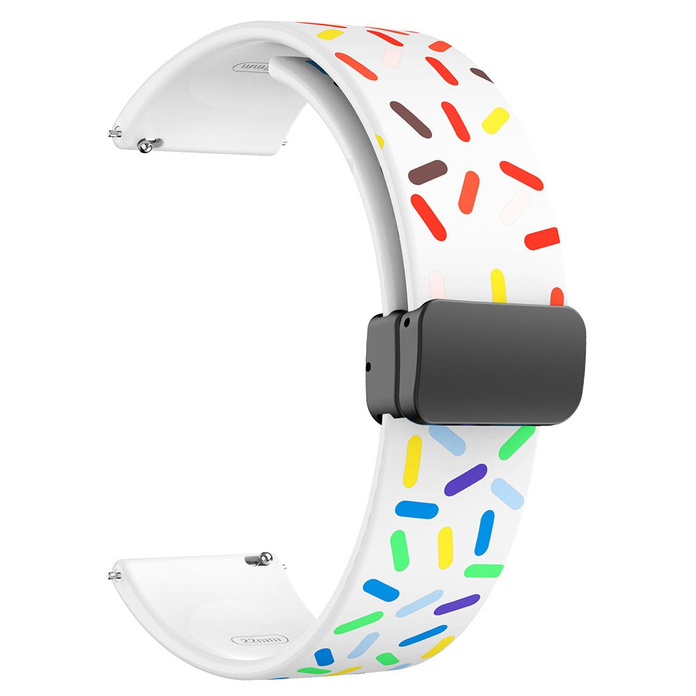 20mm Universal colorful pattern style silicone strap with black buckle - White  Rainbow#serie_2