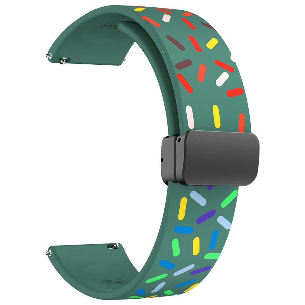 20mm Universal colorful pattern style silicone strap with black buckle - Green Rainbow#serie_7
