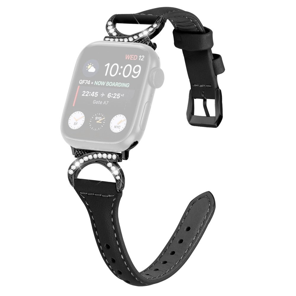 Skรธn รgte Lรฆder Og Rhinsten Universal Rem passer til Apple Smartwatch - Sort#serie_1