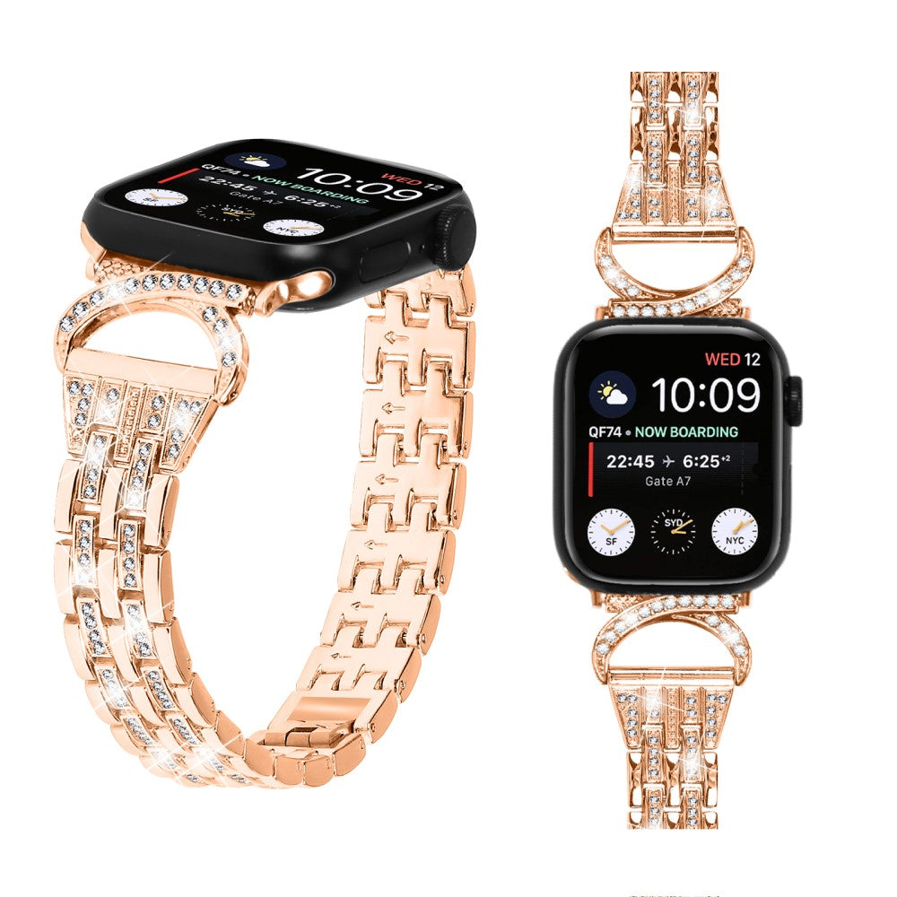 Super Sejt Metal Og Rhinsten Universal Rem passer til Apple Smartwatch - Pink#serie_2