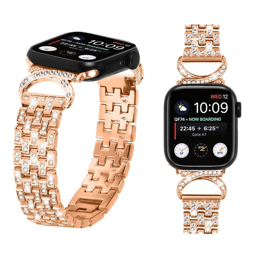 Super Sejt Metal Og Rhinsten Universal Rem passer til Apple Smartwatch - Pink#serie_2