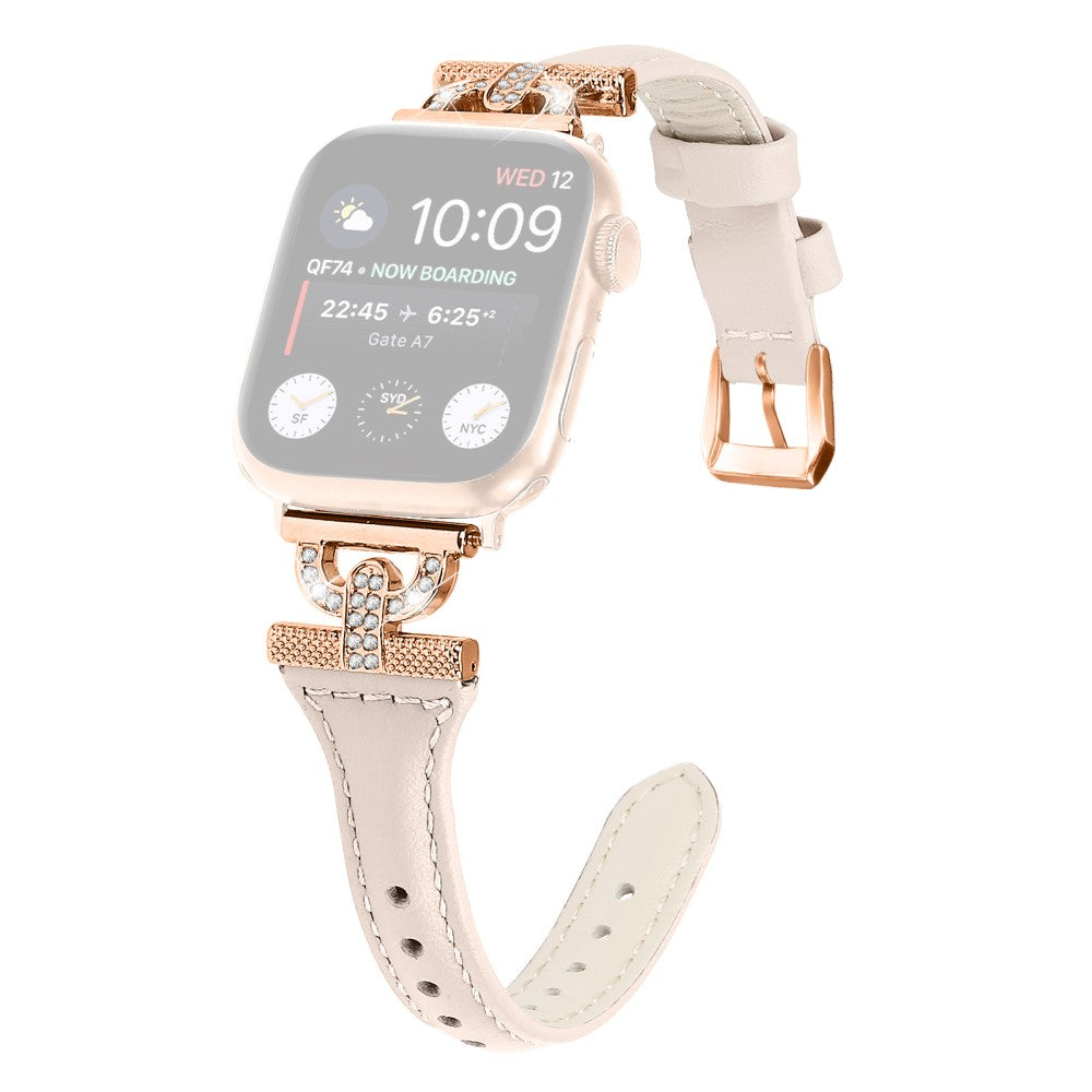 Sejt รgte Lรฆder Og Rhinsten Universal Rem passer til Apple Smartwatch - Pink#serie_1