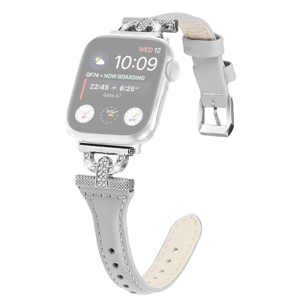 Sejt รgte Lรฆder Og Rhinsten Universal Rem passer til Apple Smartwatch - Sรธlv#serie_1