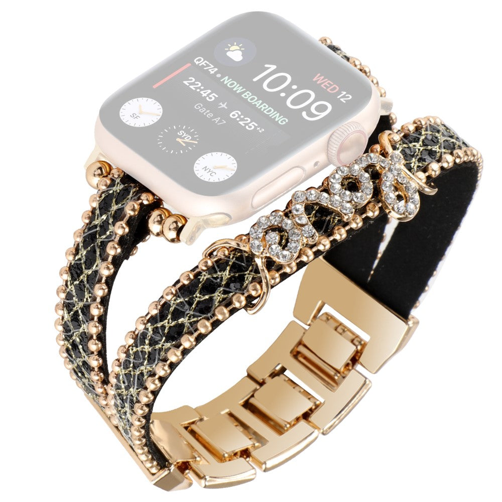Stilfuld Metal Og Kunstlรฆder Universal Rem passer til Apple Smartwatch - Sort#serie_1