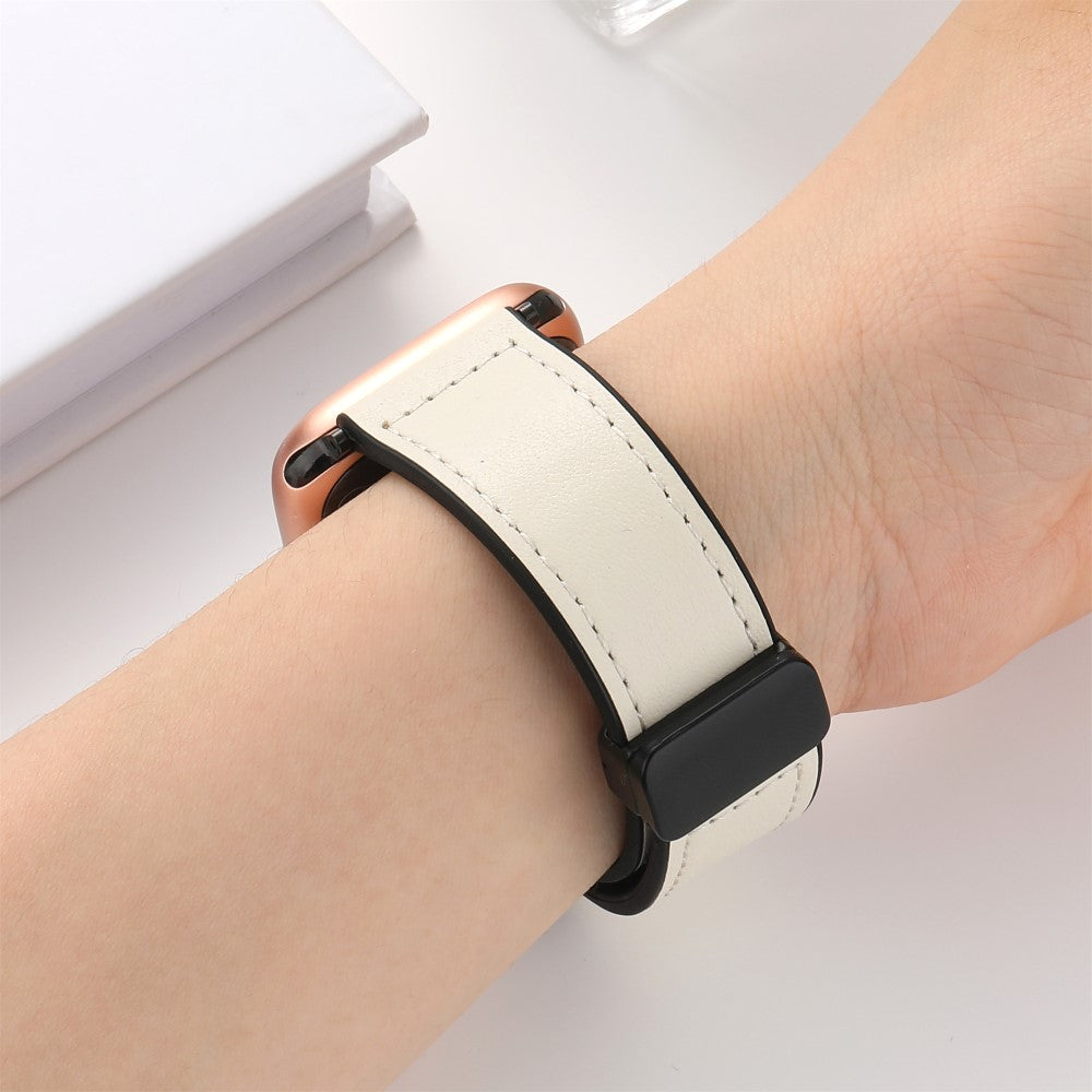 Fed Kunstlæder Og Silikone Universal Rem passer til Apple Smartwatch - Beige#serie_3