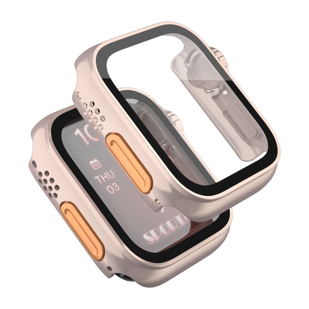 Super Flot Universal Cover med Skรฆrmbeskytter i Plastik og Hรฆrdet Glas passer til Apple Watch Series 8 (45mm) / Apple Watch Series 7 45mm - Pink#serie_1