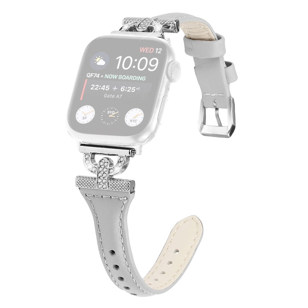 Pรฆnt รgte Lรฆder Og Rhinsten Universal Rem passer til Apple Smartwatch - Sรธlv#serie_1