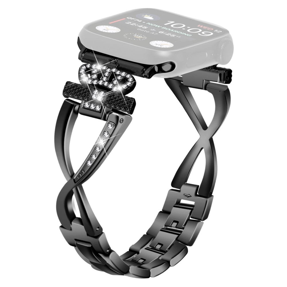 Apple Watch Series 9 45mm / Ultra 2 crown rhinestone dรฉcor alloy strap - Black#serie_1