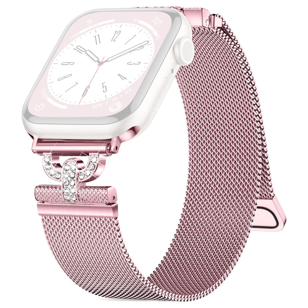 Apple Watch Series 9 45mm / Ultra 2 rhinestone S-shape milanese stainless steel strap - Rose Pink#serie_1
