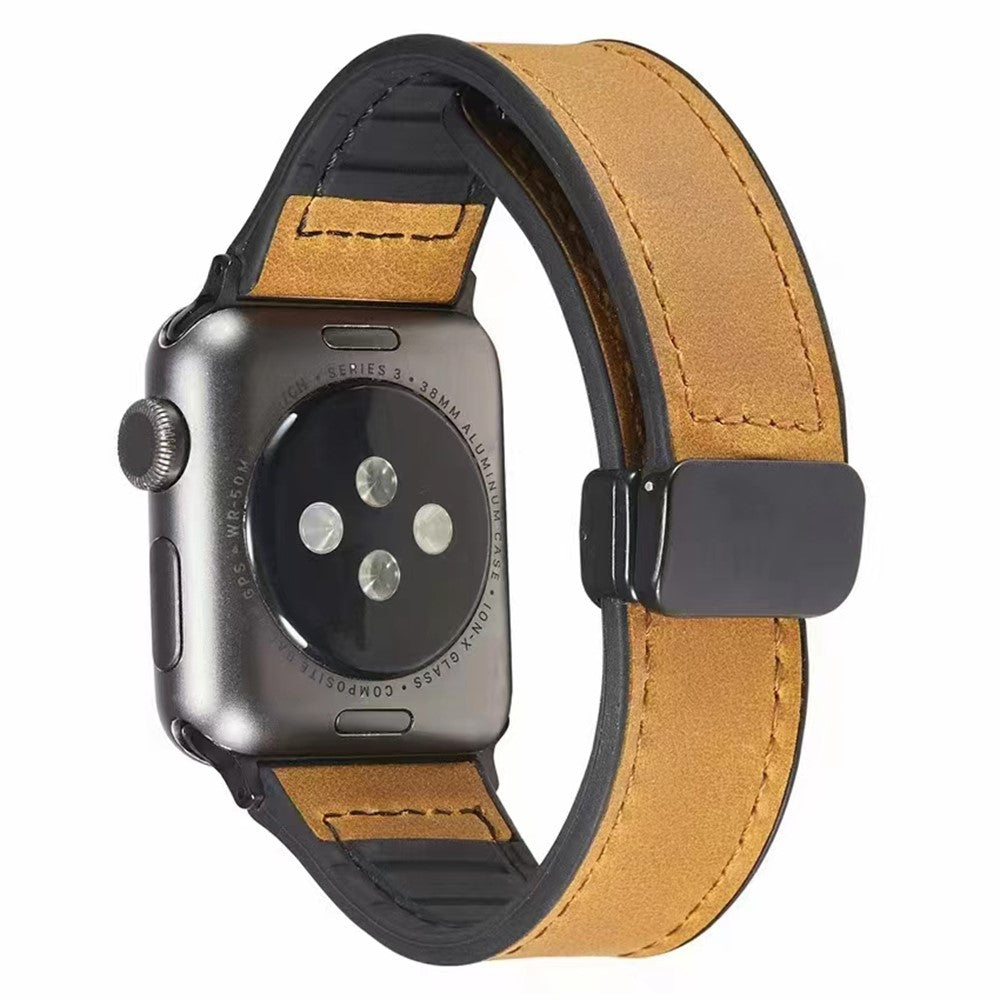 Apple Watch Series 9 41mm leather and silicone strap - Light  Brown#serie_8