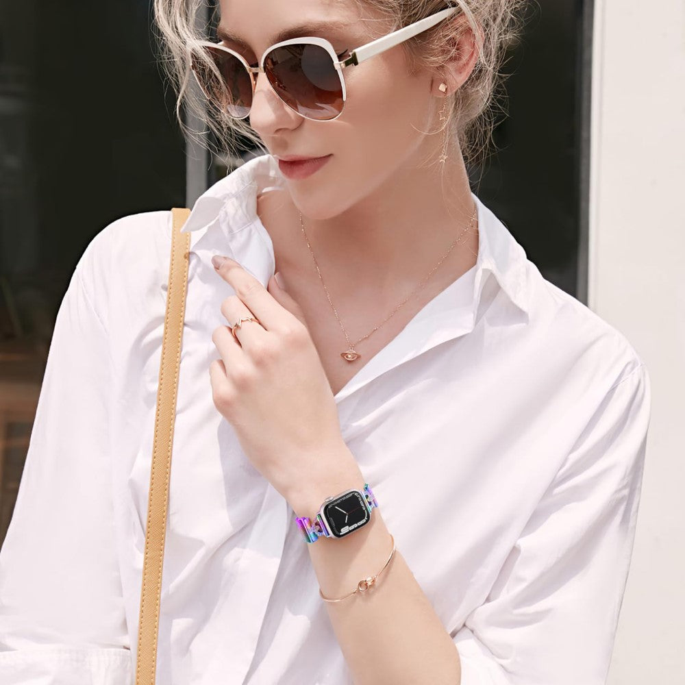 Apple Watch Series 9 41mm rhinestone S-shape milanese stainless steel strap - Colorful#serie_3