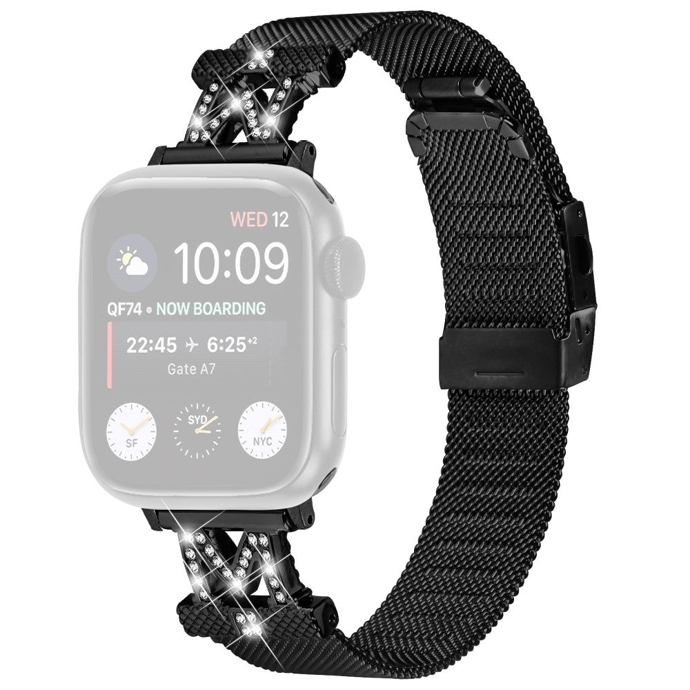 Google Pixel Watch M-shape rhinestone dรฉcor metal strap - Black#serie_1