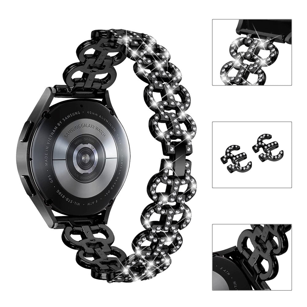 Godt Metal Og Rhinsten Universal Rem passer til Samsung Smartwatch - Sort#serie_2