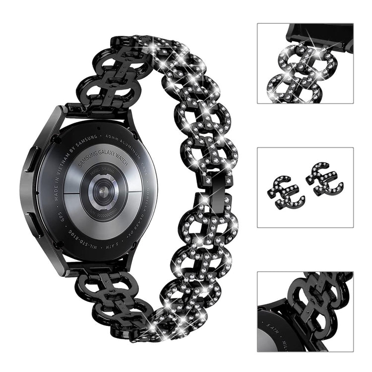 Vildt Flot Metal Og Rhinsten Universal Rem passer til Smartwatch - Sort#serie_2