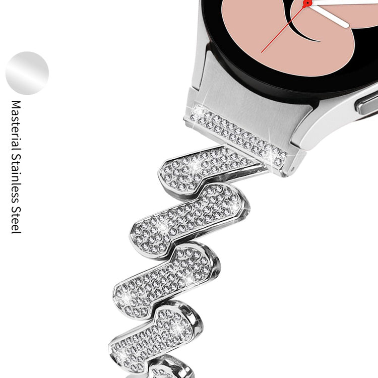 Sejt Metal Og Rhinsten Universal Rem passer til Samsung Smartwatch - Sølv#serie_4