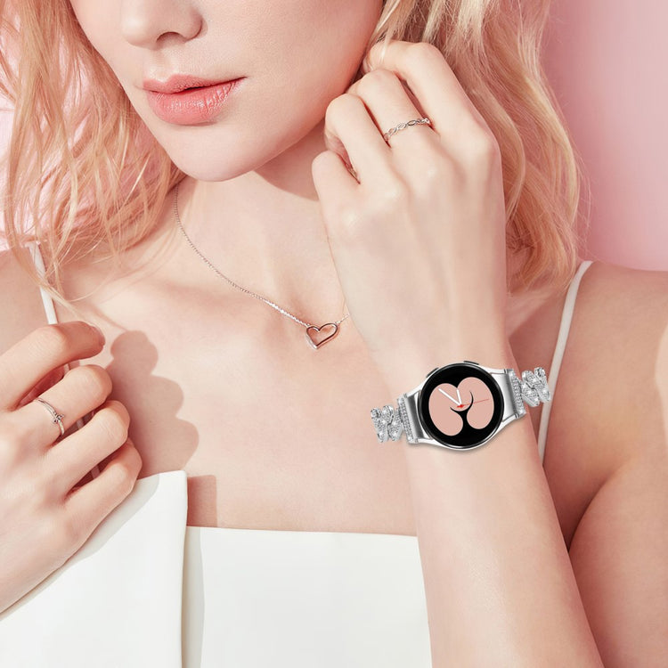 Sejt Metal Og Rhinsten Universal Rem passer til Samsung Smartwatch - Sølv#serie_4