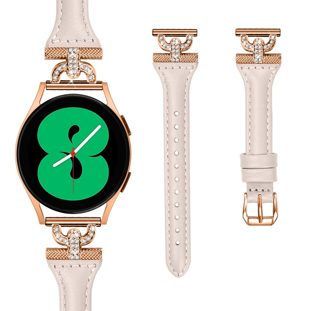 Fed Ægte Læder Og Rhinsten Universal Rem passer til Samsung Smartwatch - Pink#serie_2