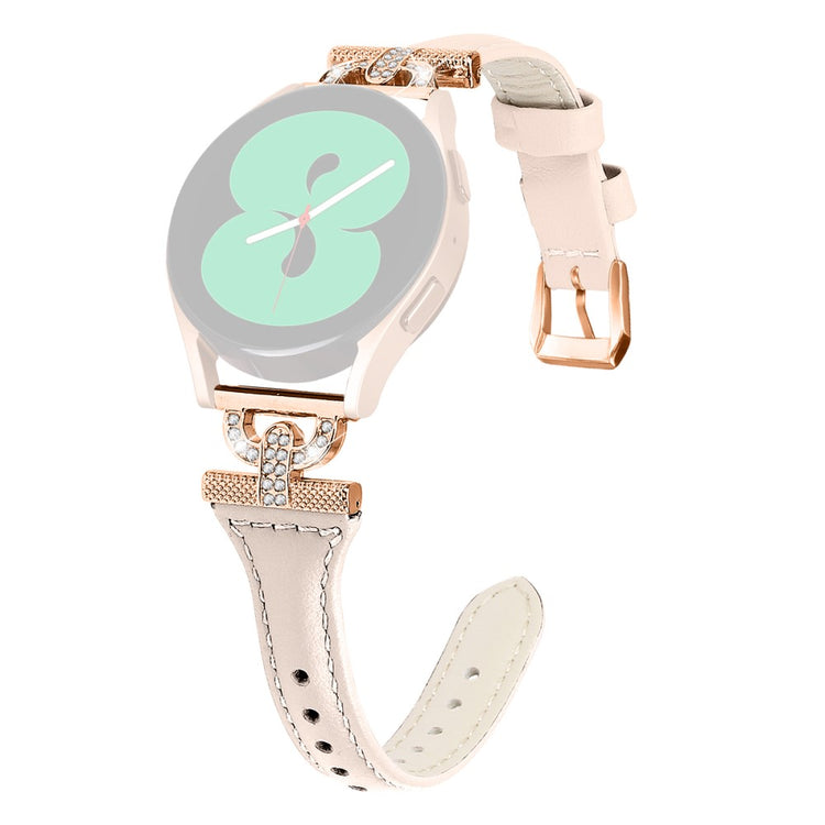 Fed Ægte Læder Og Rhinsten Universal Rem passer til Samsung Smartwatch - Pink#serie_2