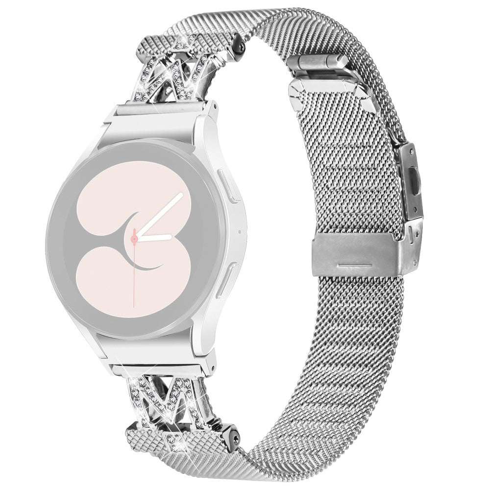 20mm Samsung Galaxy Watch 5 / 4 / 4 Classic rhineston decor stainless steel strap with connector - Silver#serie_1